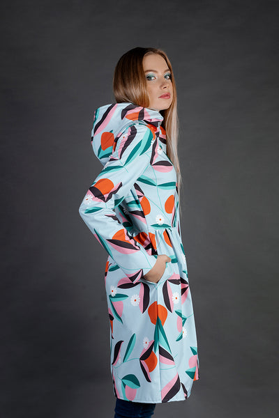 Softshell raincoat / Mint / Orange print