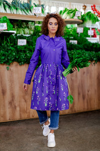 Purple raincoat with Cyclamen printed skirt / Dress cut