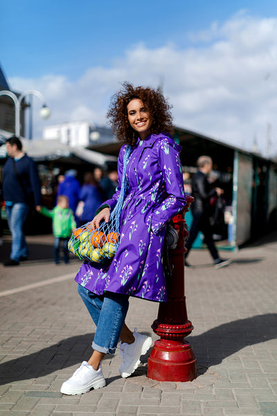 Purple raincoat with Cyclamen print / Dress cut