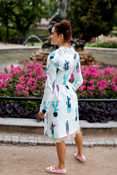 White Softshell raincoat with Cactus Print / Dress cut