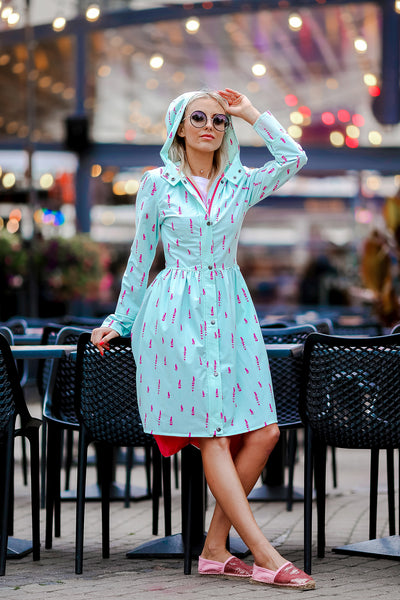 Mint Green Softshell raincoat with lavender print / Tale