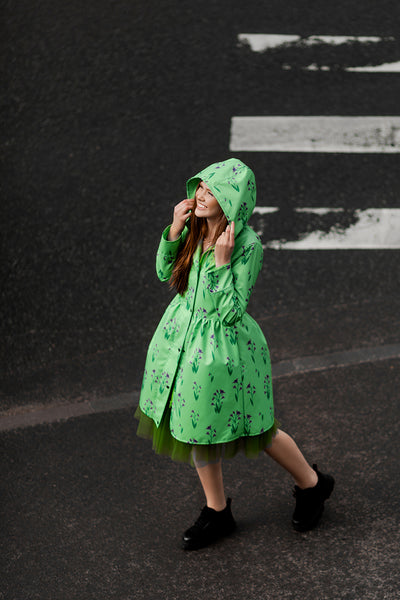 Light Green raincoat with Cyclamen print / Dress cut