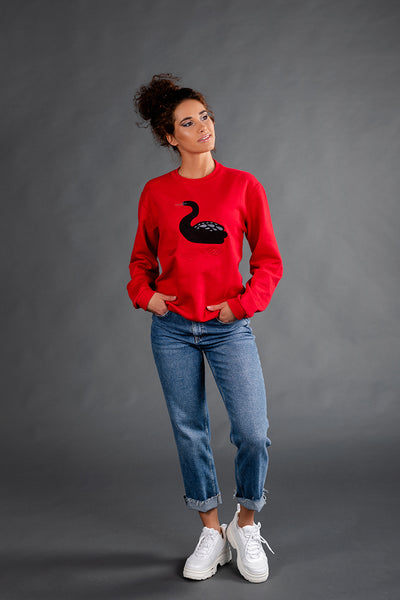 Fire Red Sweater with Black Swan embroidery