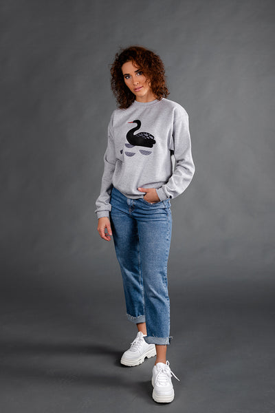 Light Gray Sweater with Black Swan embroidery