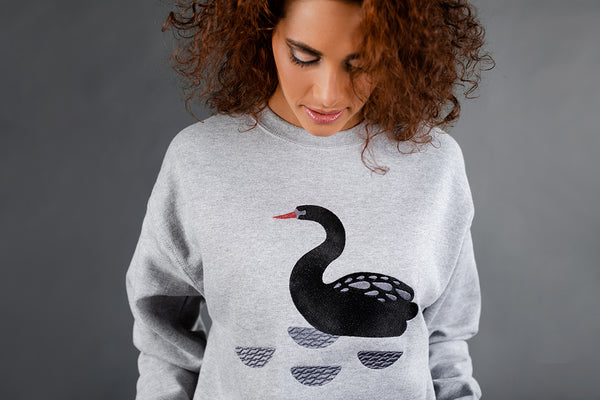 Light Gray Sweater with Black Swan embroidery