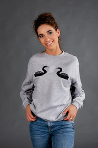 Light Gray Sweater with Black Swans embroidery