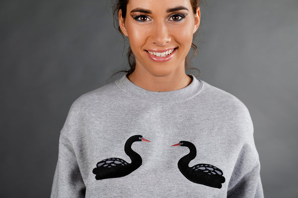 Light Gray Sweater with Black Swans embroidery