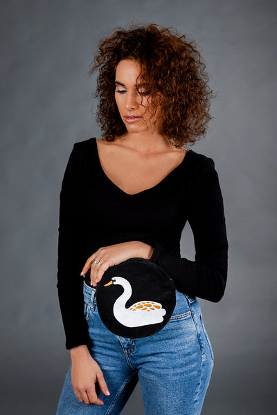 Round Belt Bag with Swan / Black