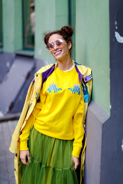 Sun Yellow Sweater with Dino embroidery