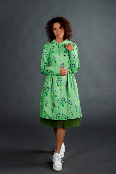 Light Green raincoat with Cyclamen print / Dress cut