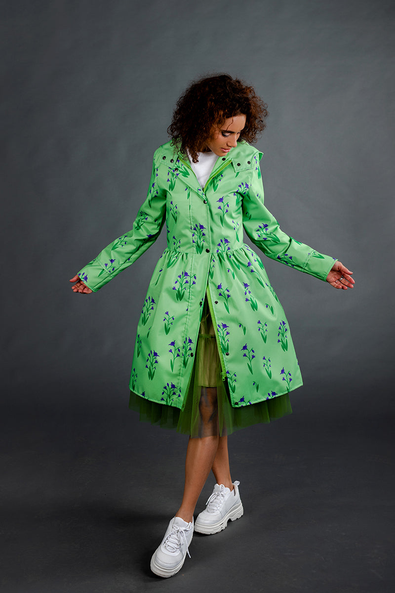 Light Green raincoat with Cyclamen print / Dress cut