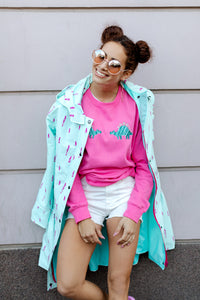 Candy Pink Sweater with Dino embroidery