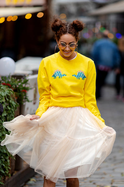 Sun Yellow Sweater with Dino embroidery