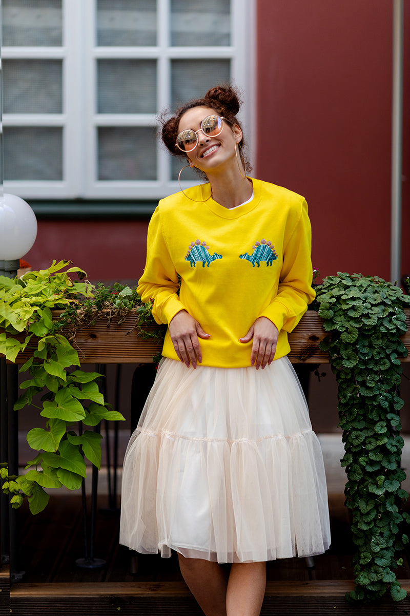 Sun Yellow Sweater with Dino embroidery